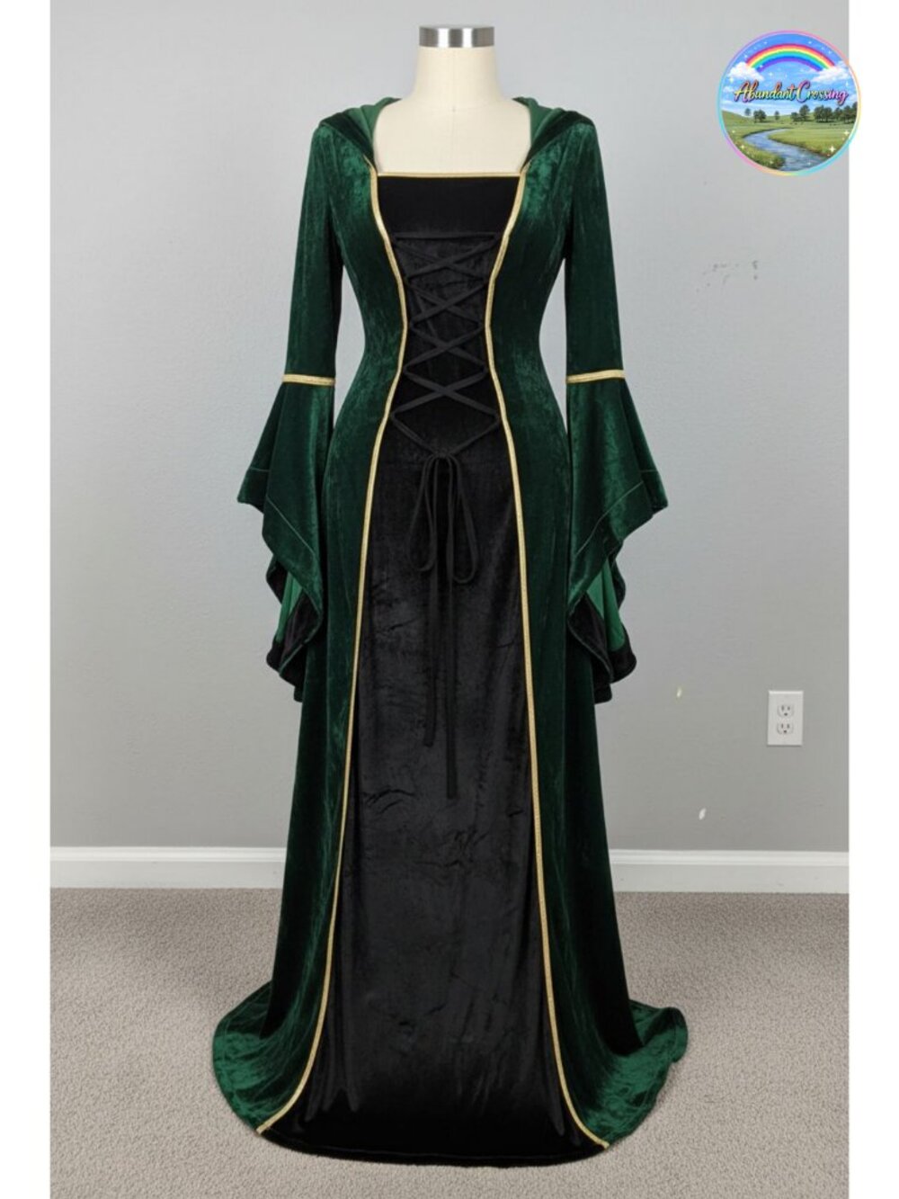 Renaissance Medieval Velvet Maxi Dress Long Sleeve High Waist Costume